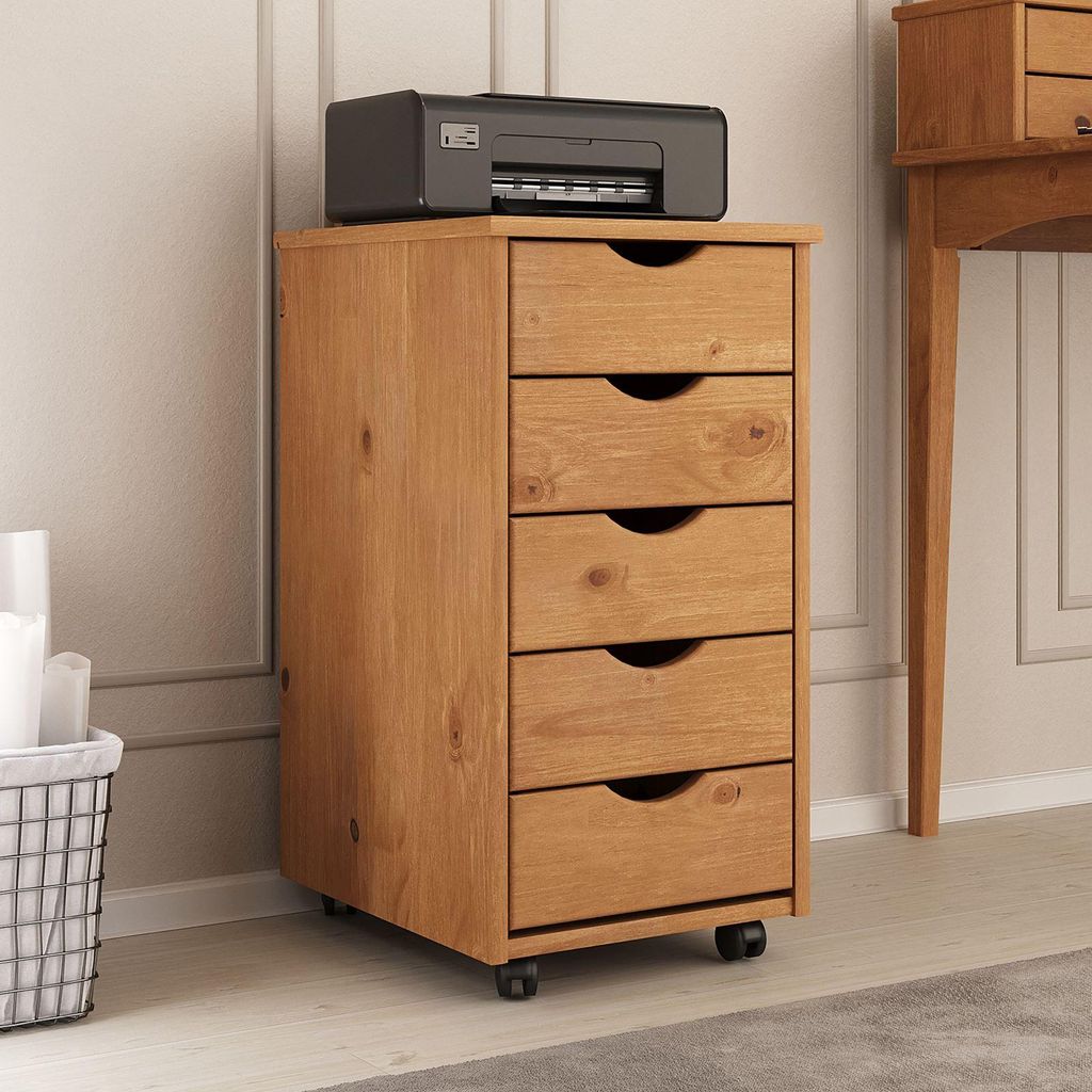 Rollcontainer LAGOS mit 5 Schubladen, Eiche Finish - Produktbild 