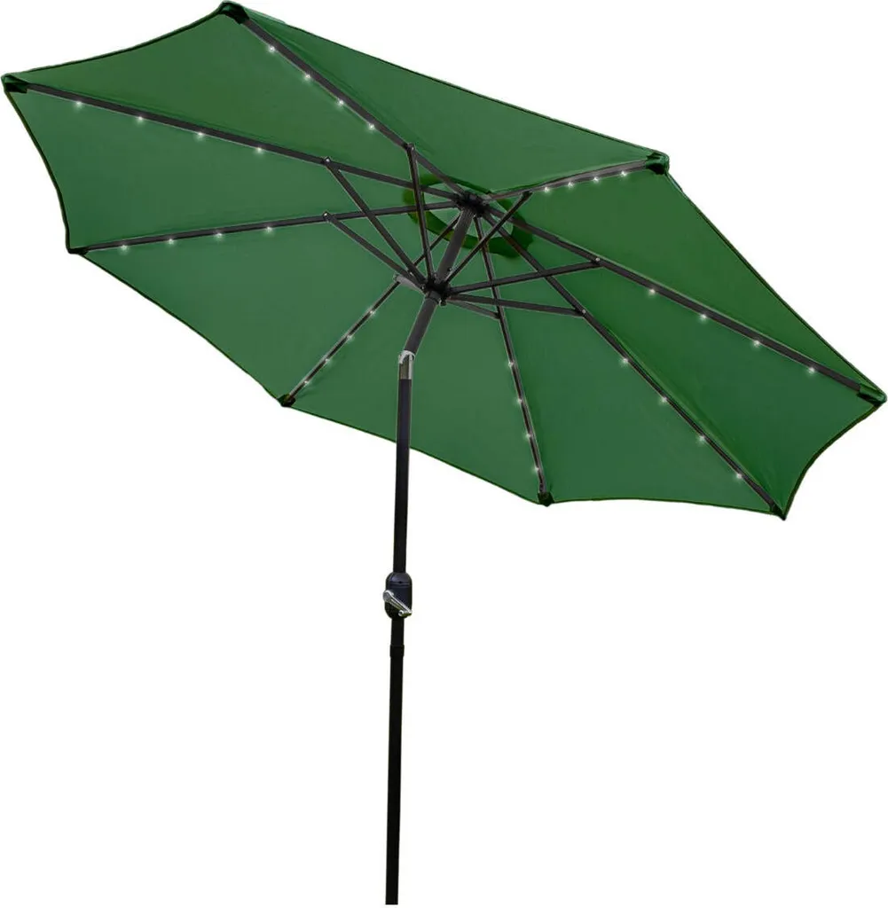 Parasol LED Vert 2.7m Basculant : Solution Ombre et Lumière de Jardin