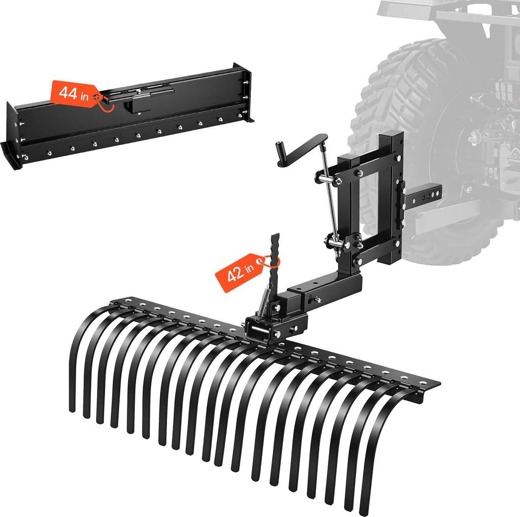 Heurechen/Heuharke - Anbaugerät 3-Punkt Kat. 1 - Arbeitsbreite 107 cm - 19 Stahlzinken - Für ATV, UTV & Rasentraktor - Vertikutierer gegen Rasenfilz
