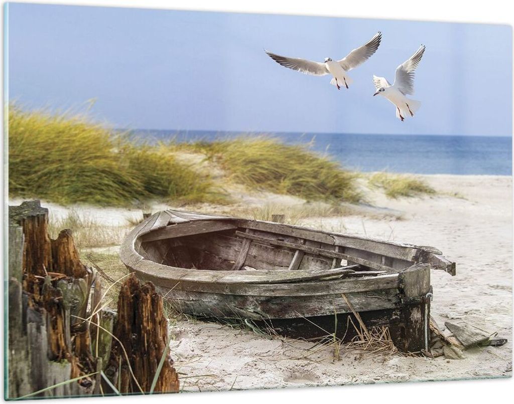 Bilder auf glas - Einteilig - Strand Möwen £ódŸ - 120x80cm - Glasbilder - Wandbilder - Bilder - zum Aufhängen bereit - Wanddekoration aus Glas...