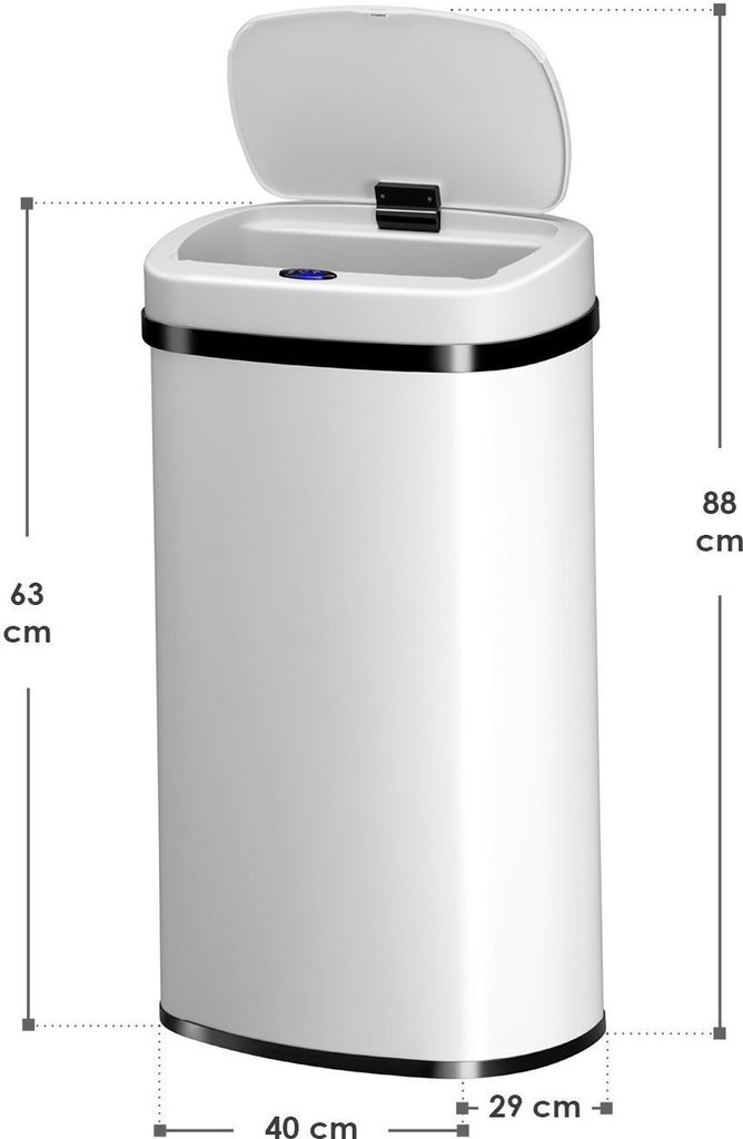 Juskys Automatik Mülleimer 60L rechteckig Weiß