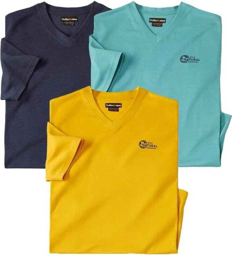 Atlas For Men - T-Shirt V-Ausschnitt für Herren(3er-Pack) AF2061 (XXL) (Gelb/Aquagrün/Marineblau)