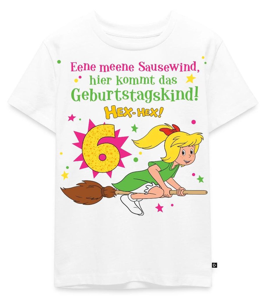 Spreadshirt Bibi Blocksberg Geburtstagsdesign 6 Jahre Kinder Premium T-Shirt, 98/104 (2 Jahre), Weiß