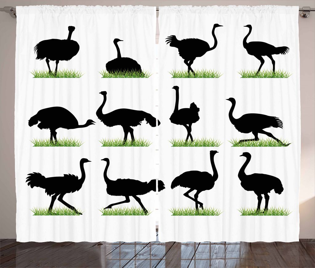 ABAKUHAUS Strauß Rustikaler Vorhang, Animal Silhouette Grass, Wohnzimmer Universalband Gardinen mit Schlaufen und Haken, 280 x 245 cm, Farngrün W...