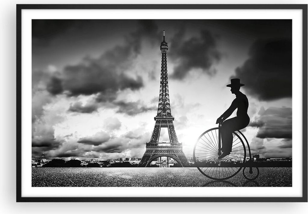 Gerahmtes Poster - Schwarzer Rahmen - Paris Gentleman Fahrrad - 91,5x61 cm - Wand Bild - Wanddeko - Wandbilder - Wandposter - Bilderrahmen - Bilder...