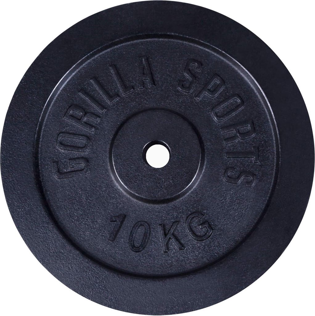 GORILLA SPORTS Hantelscheiben - 10 kg Gewichte, 30/31 mm, Gusseisen, Schwarz - Gewichtsscheiben, Bumper Plates