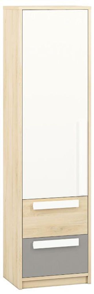 Jugendzimmer - Schrank schmal, Farbe: Buche / Weiß / Platingrau, 199 x 54 x 40 cm (H x B x T)