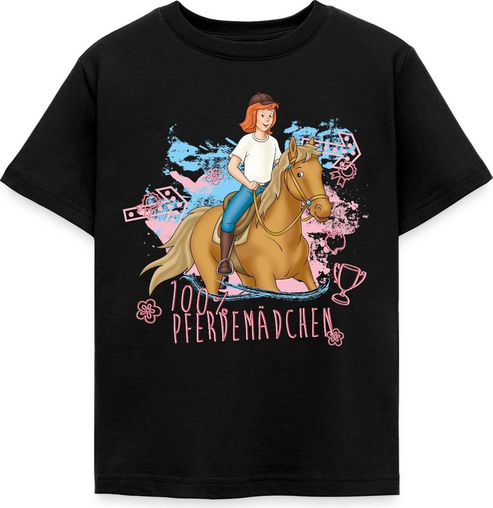 Spreadshirt Bibi Und Tina Pferdemädchen 100% Kinder T-Shirt, 122/128 (7-8 Jahre), Schwarz