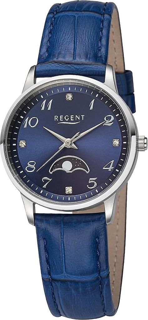 Regent Leder Damen Uhr Armbanduhr Quarz blau Lederarmband D2UR2112552