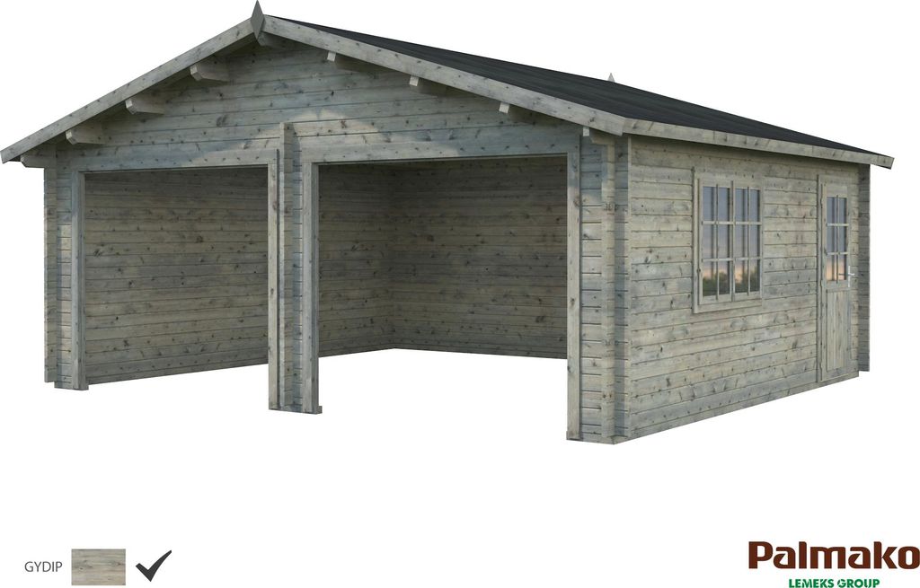 Palmako Garage Roger 28,4 m² - 44 mm - ohne Tore Grau tauchimprägniert