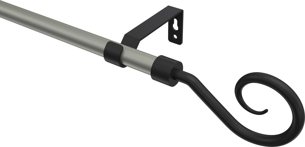 Interdeco Gardinenstange / Vorhangstange Chrom matt / Schwarz, Typ Olymp Allegra (Spirale), 16 mm Ø 1-läufig, 260 cm