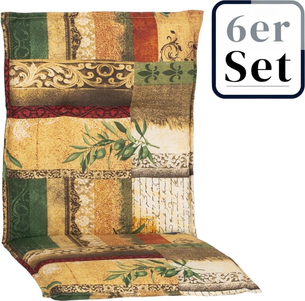 6er Set Niedriglehner Auflage Glasgow, Motiv - Mediterran, bunt, 100x48,00x5,00cm