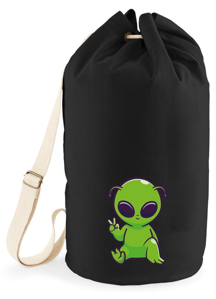 Huuraa Seesack Alien Comic 20 Liter Black Baumwolle Rucksack Geschenkidee