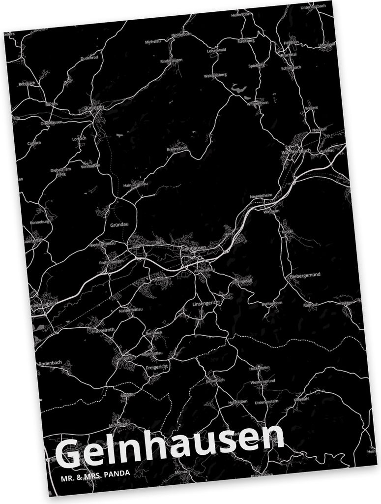 Mr. & Mrs. Panda Ansichtskarte Gelnhausen - Geschenk, Postkarten, Postkarte, Stadt Dorf Karte Landkarte Map Stadtplan, Fotokarte, Kunstkarten, Gru...
