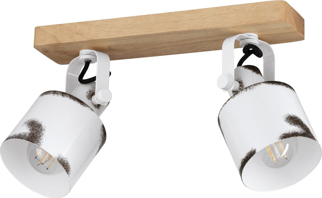 EGLO Deckenstrahler Kilburn, Deckenlampe mit schwenkbaren Spots, Deckenleuchte im Landhaus Stil, Metall in Weiß und Holz in Natur, E27