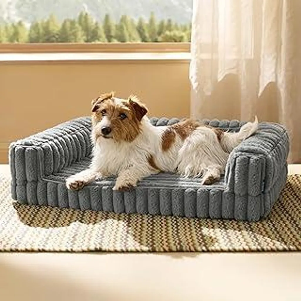 Letto ortopedico per cani di taglia media - 76x51x16,5 cm Divano impermeabile per cani con schiuma memory e schiuma a nido d'ape, rivestimento in velluto a coste lavabile e rimovibile Divano per cani, grigio