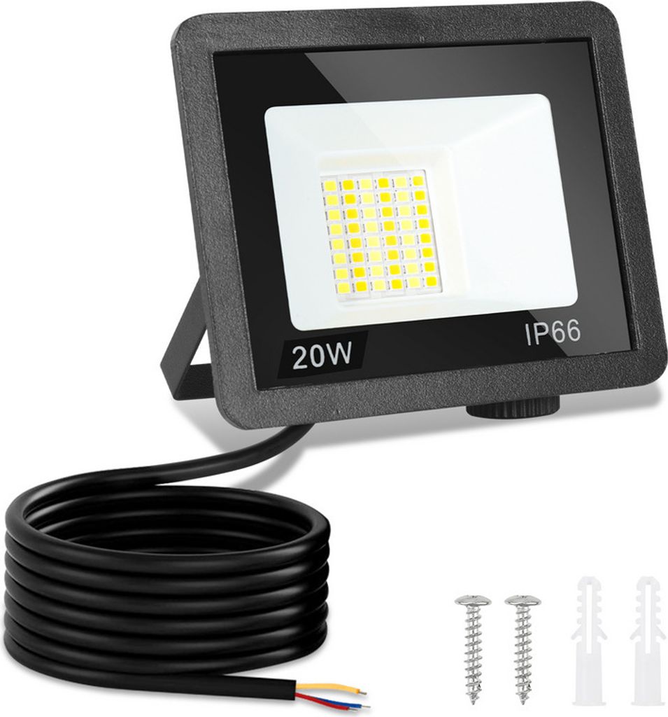 Hengda LED Fluter LED Strahler LED Baustrahler 1X 20W 3 Farbe 3000/4000/6500K Floodlight mit IP66 Wasserdicht