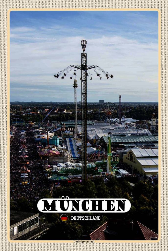 vianmo Holzschild 18x12 cm München Ludwigvorstadt Kirmes Bildmotiv Reisemotiv Abenteuer Reisen