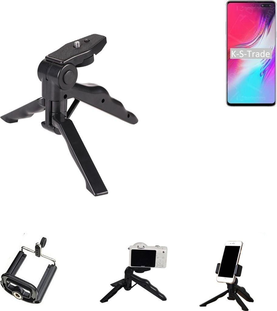 K-S-Trade Stativ Tisch-Ständer Dreibein Handy-Stativ Ständer kompatibel mit Samsung Galaxy S10 5G SD855 Mini-Stativ Smartphone Tripod Handy-Stativ