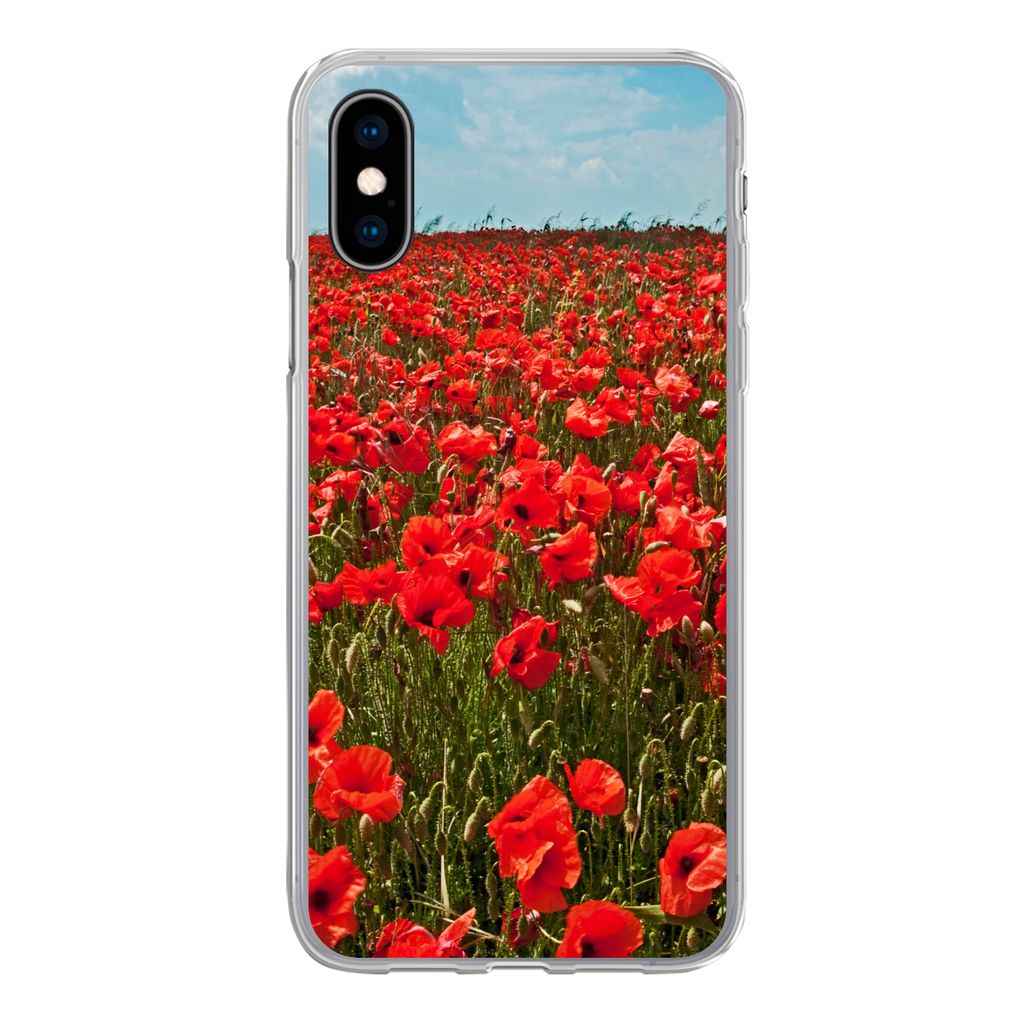 MuchoWow Handyhülle Schutzhülle Hülle für iPhone X Eine Wiese voller Mohnblumen Silikon Softcase Handy Hülle - Handyhülle