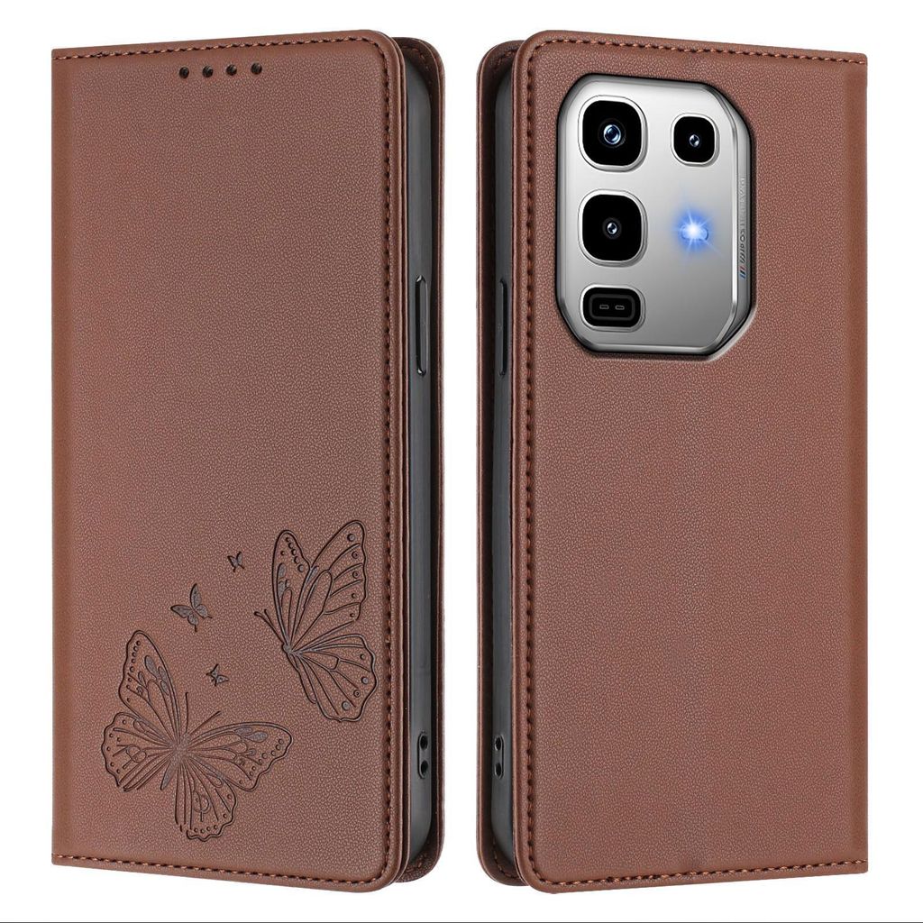 Lederhülle für Infinix Note 50 4G/Note 50 Pro 4G, Schmetterling Prägung Leder Brieftasche Schutzhülle mit Ständer Braun