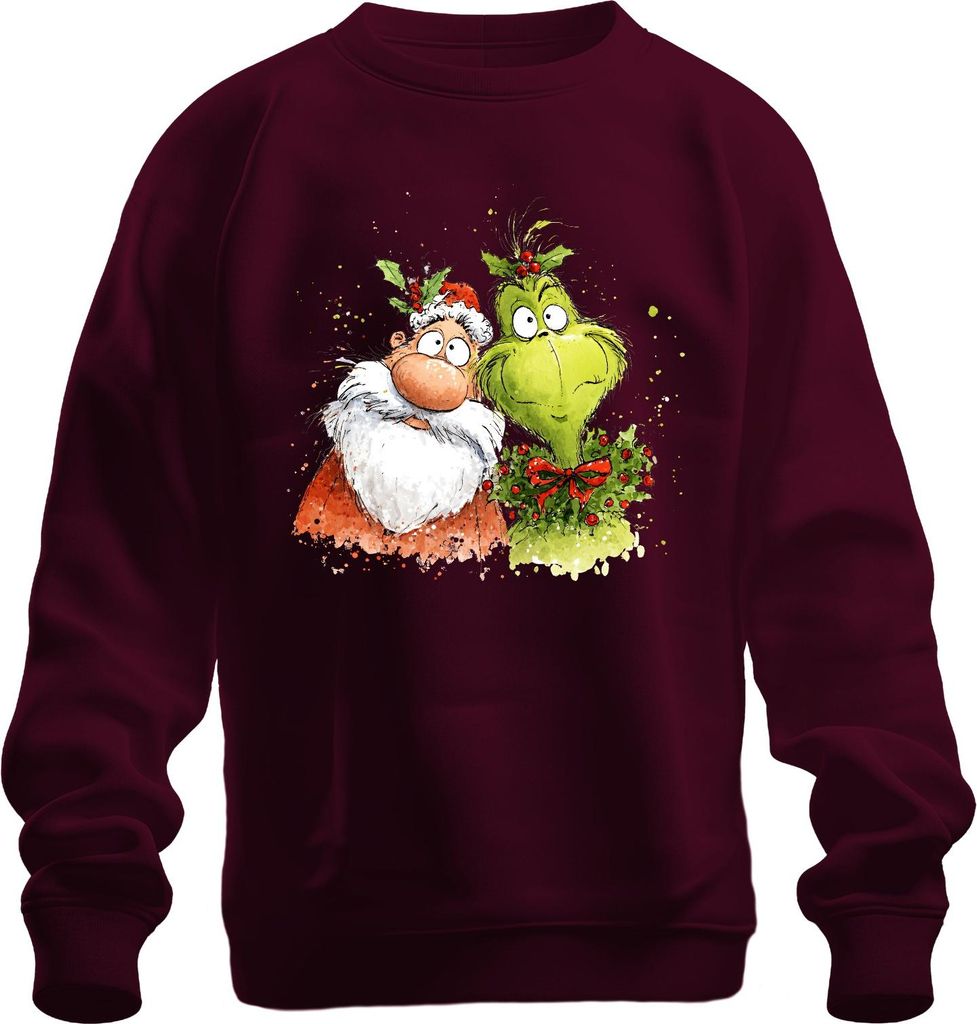 Grinch Weihnachtsmann lustig Weihnachten Kranz Geschenk Cartoon Uni Sweatshirt Pullover, Burgundy, L