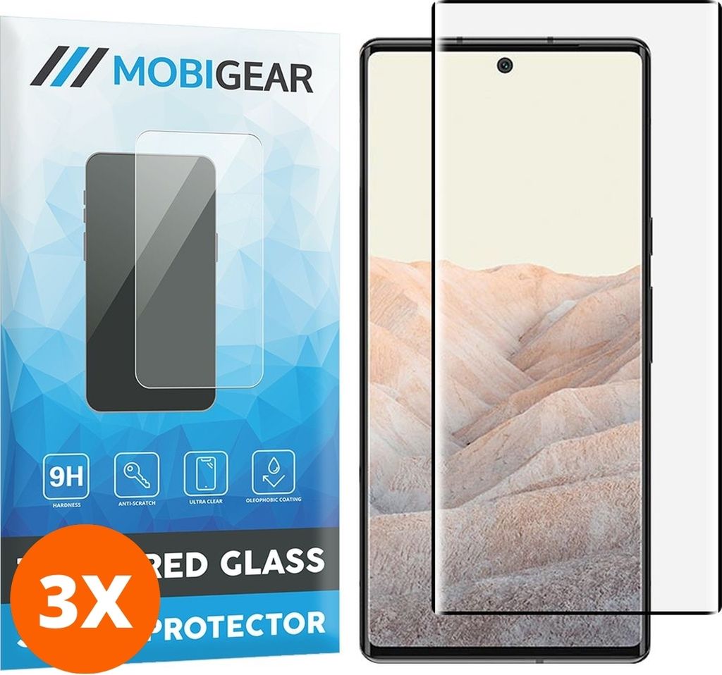 Mobigear Premium 9.98 Google Pixel 6 Pro Panzerglas Gehärtetes Glas Displayschutz - Hüllenfreundlich - Schwarz (3er Pack)