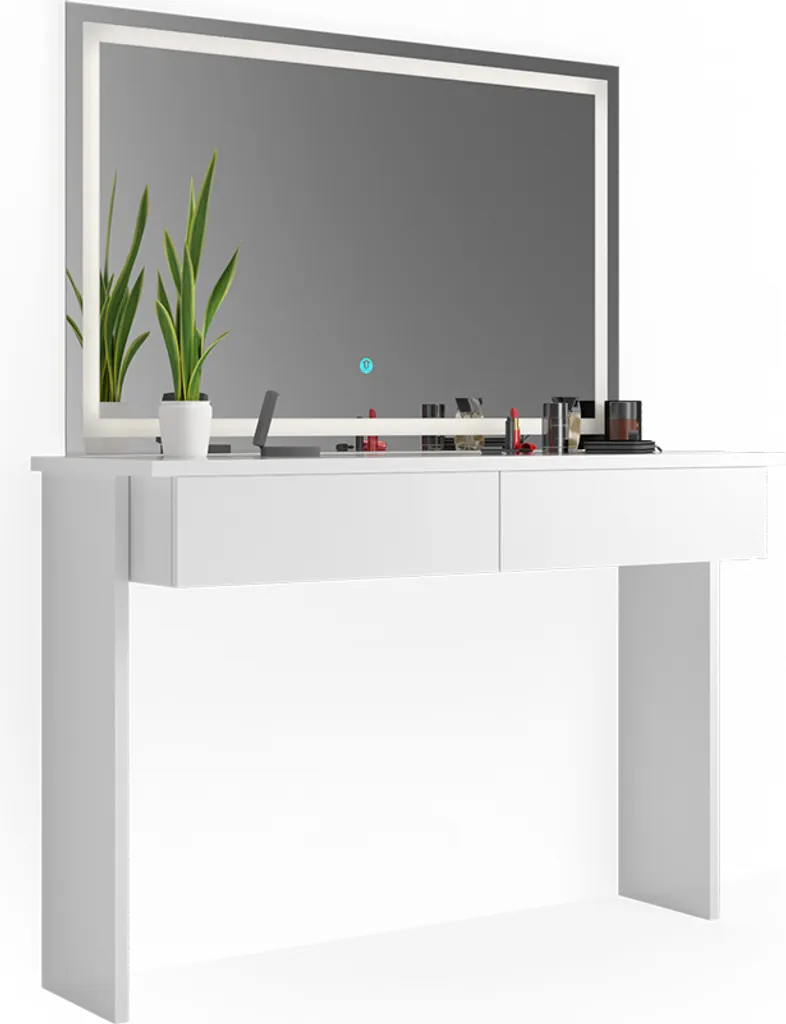 Coiffeuse blanche miroir LED intégrée, fini le manque de lumière