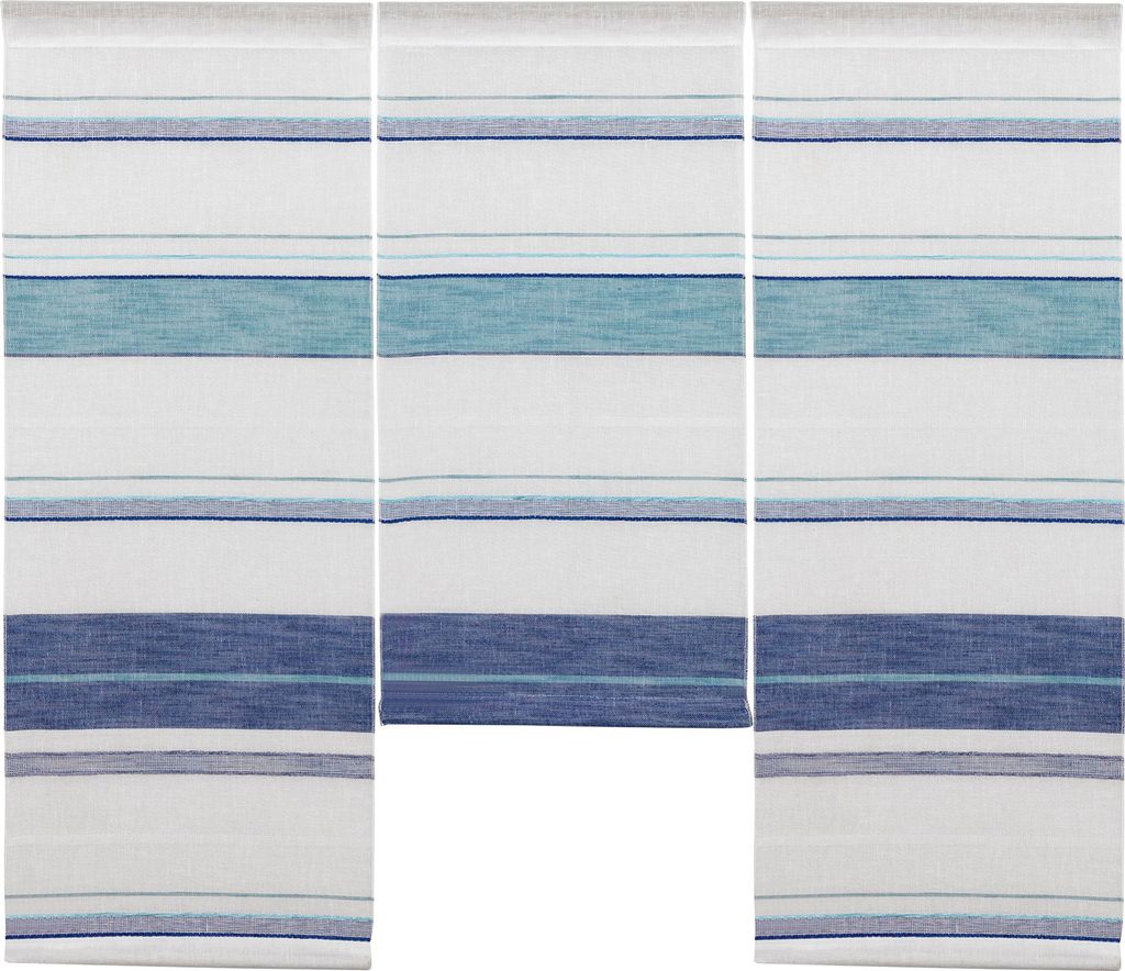 Design Mini Flächenvorhang Set blau Leinen Webstreifen