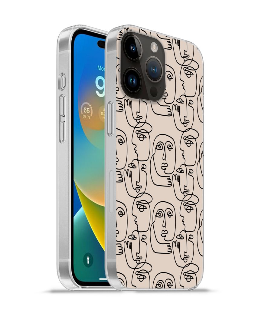 MuchoWow Handyhülle Schutzhülle Hülle für Apple iPhone 14 Pro - Softcase Muster - Kopf - Strichzeichnung Silikon Softcase Handy Hülle - Umsc...