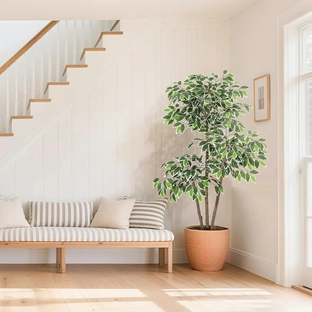 Ficus artificiel intérieur : Plante déco sans entretien avec pot blanc