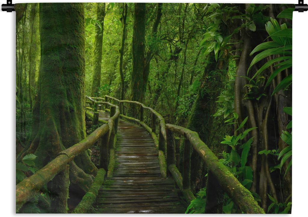 MuchoWow Wandteppich Wandbehang Dschungel - Brücke - Moos - Natur - Tropisch 150x112.50 cm Tapisserie Dekoration Wandtuch - Wanddecke - Wandtepp...