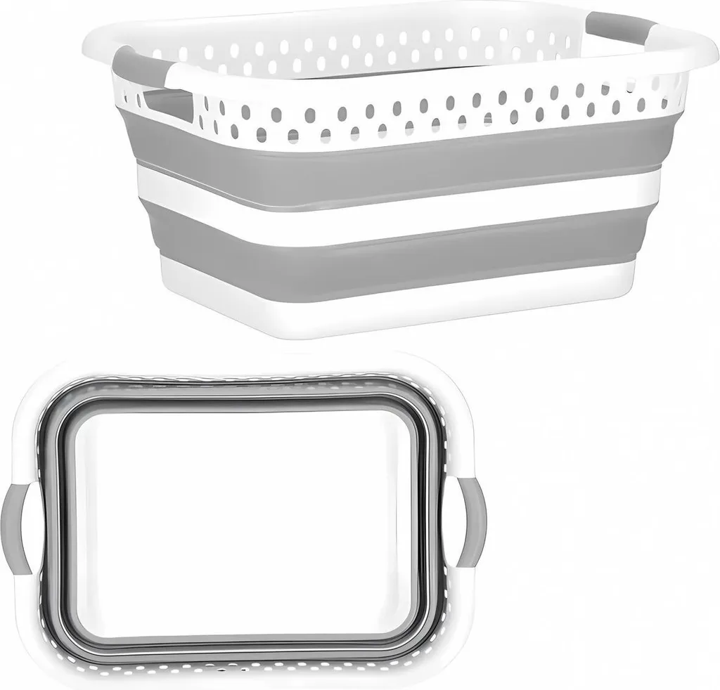 Panier à linge pliable 24 litres lot de 2 bacs de rangement gris - 10