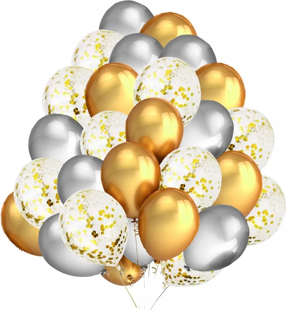 Set di palloncini argentati e dorati con coriandoli, 30 pezzi.