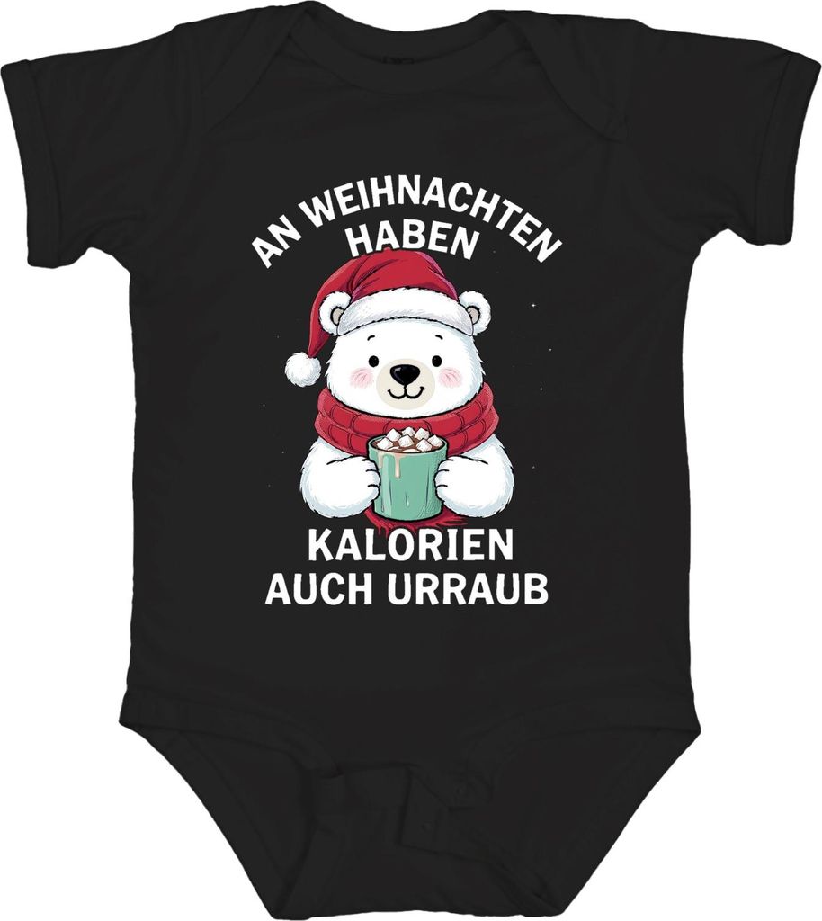 Kalorien haben Urlaub Weihnachten Eisbär Kakao süß Geschenk Unisex Baby Body, Schwarz, 3/6