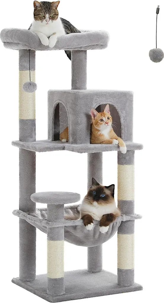 Arbre à chat 116 cm avec hamac en peluche et condo double porte gris