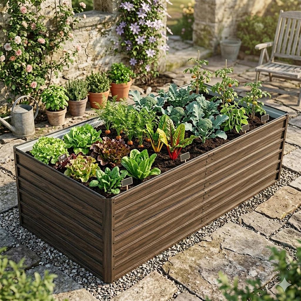 Hochbeet mit offenem Boden Gartenbeet Pflanzbeet für Gemüse, Blumen, Terrasse und Garten 190 x 90 x 64 cm Holzmaserung