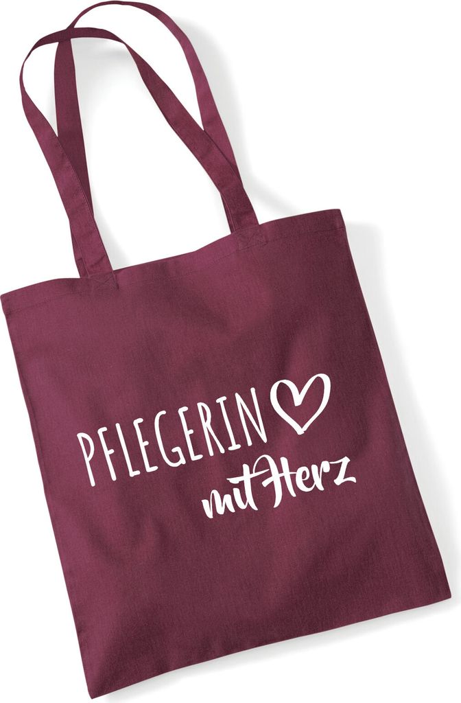 Huuraa Jutebeutel Pflegerin mit Herz 10 Liter Burgundy Baumwolle Tasche Geschenkidee