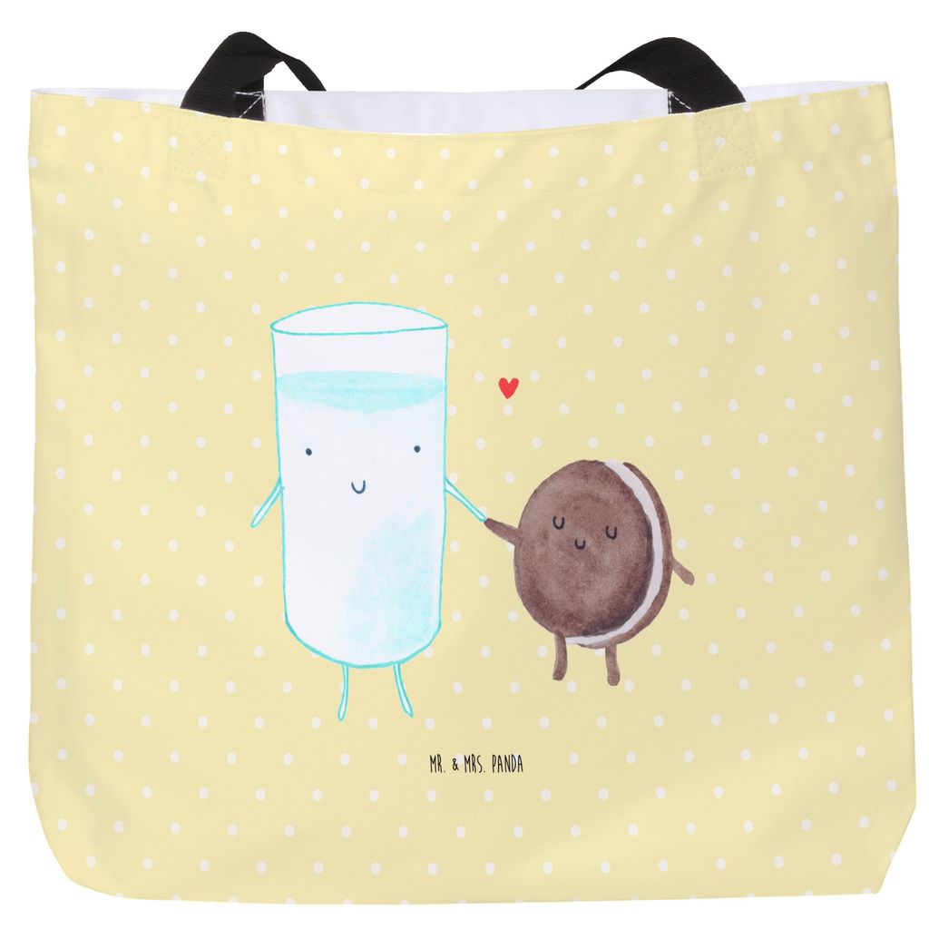 Mr. & Mrs. Panda Strandtasche Milch Keks - Gelb Pastell - Geschenk, Milk, Tasche, Lustige Sprüche, Tote Bag, Reisetasche, Schultasche, Kaffee, Ein...