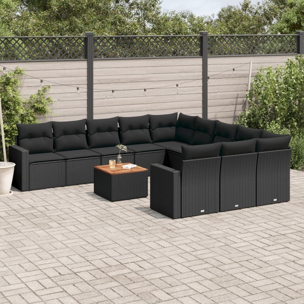 Maison Exclusive - 12-tlg. Garten-Sofagarnitur mit Kissen Schwarz Poly Rattan