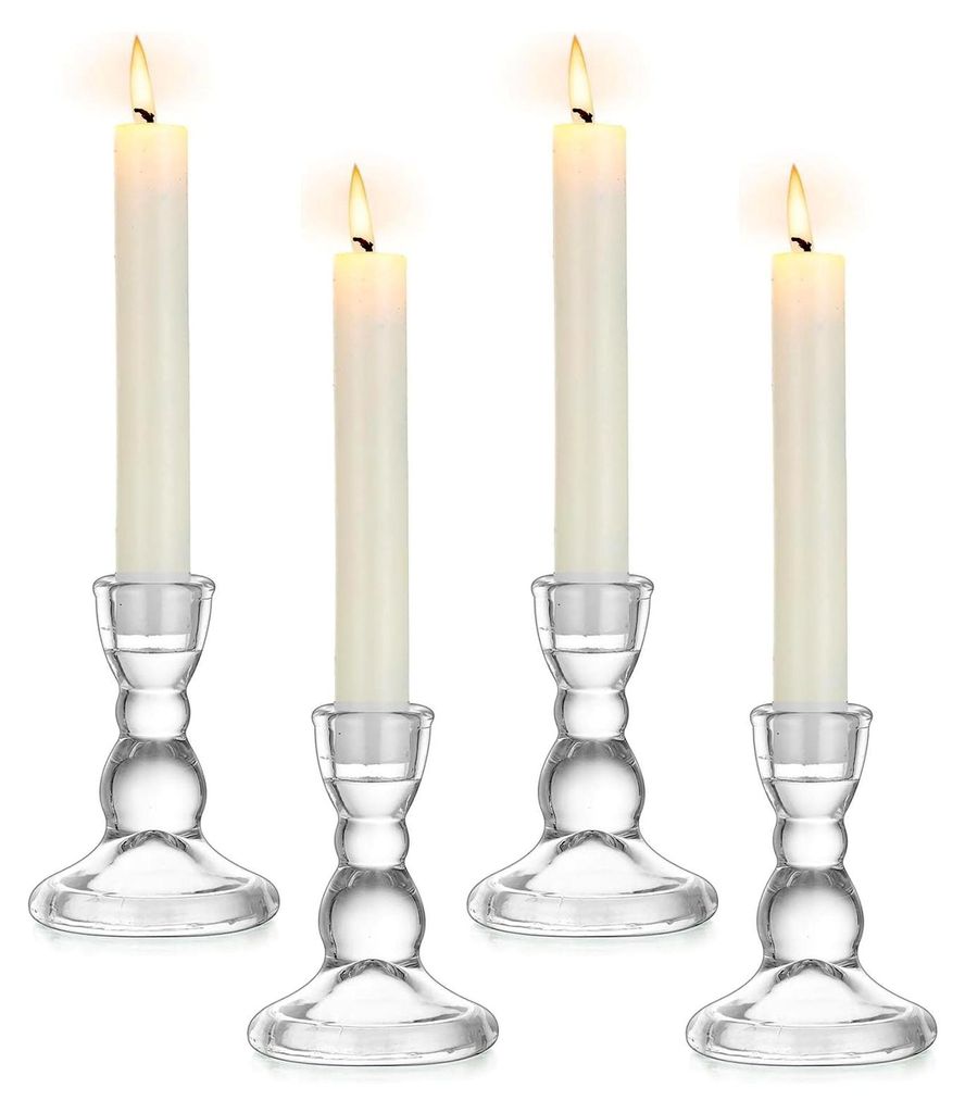 Glas Kerzenhalter für Stabkerzen: 4 Stück Klar Kerzenständer Set für Hochzeit Tischdekoration Modern