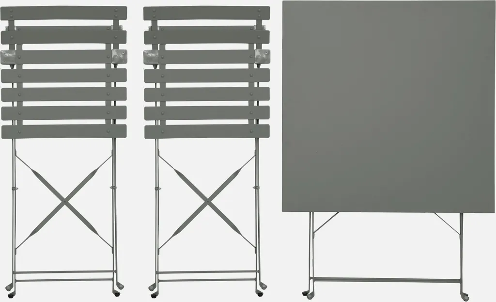 Set tavolo da giardino bistrot pieghevole in metallo con 2 sedie, Verde kaki - 2