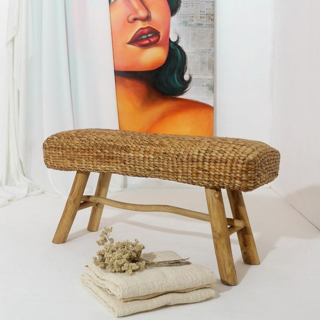 Wasserhyazinth Teakholz Sitzbank CASABLANCA 90cm natural Produktbild 