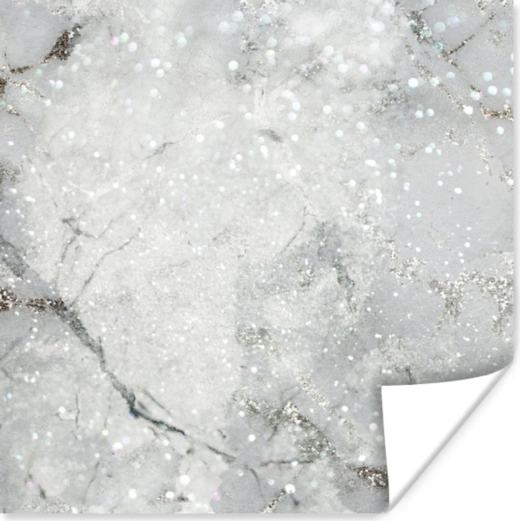 MuchoWow Poster Marmor - Glitter - Silber 50x50 cm - Wohnzimmerdekoration