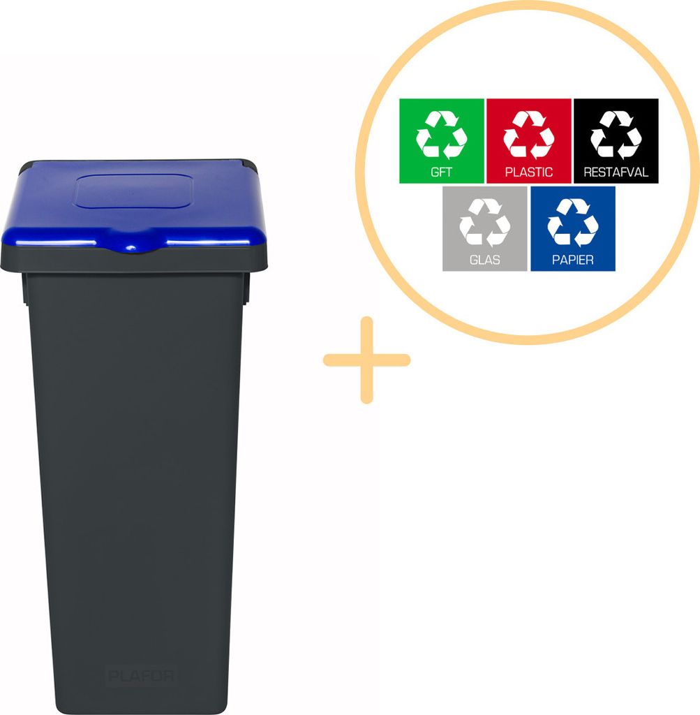 Plafor – Abfallbehälter mit Deckel, 75 l – Recycling – Blau