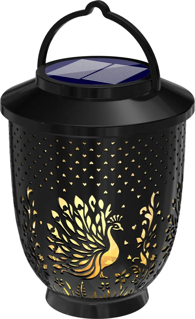 INF Lanterne Solaire de Jardin Extérieure Paon Noir avec Éclairage LED