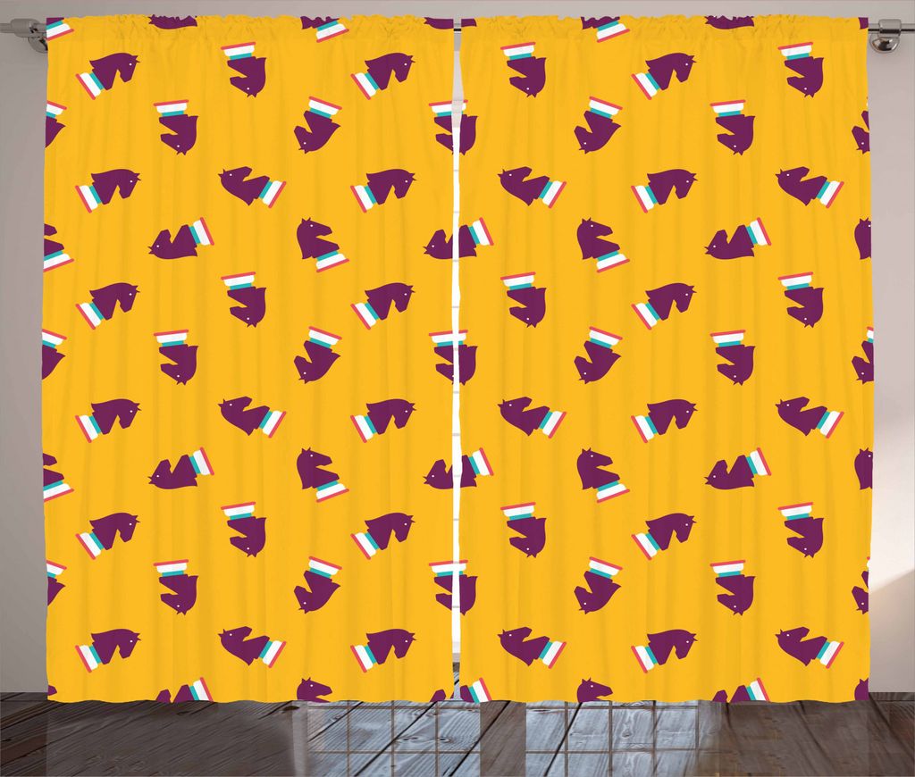 ABAKUHAUS Spielzimmer Rustikaler Gardine, Schachspiel-Pferd-Ikone, Schlafzimmer Kräuselband Vorhang mit Schlaufen und Haken, 280 x 225 cm, Türkis...