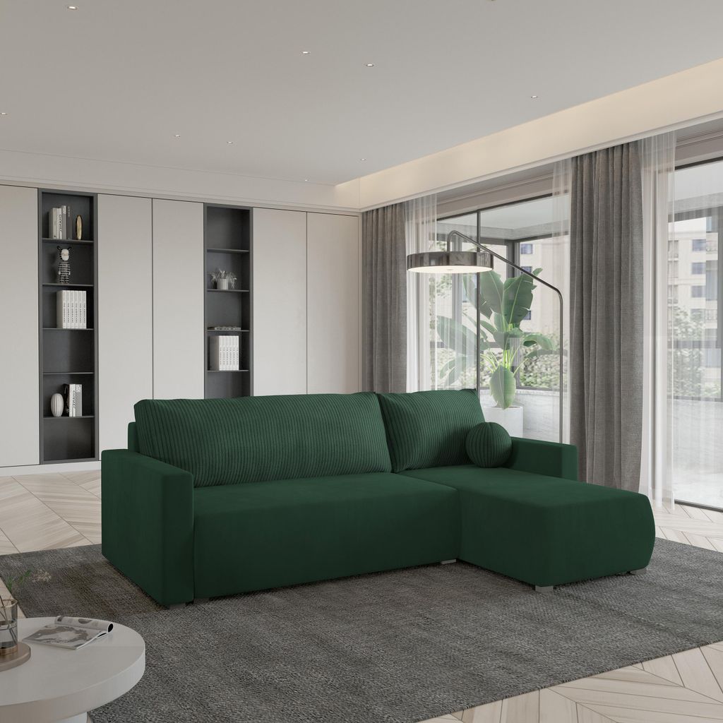 Masseno Ecksofa SORGE mit Schlaffunktion L-Form, Sofa mit Bettkasten, Wohnzimmersofa, Couch, Soffa, Bettsofa, Couchgarnitur- Grün, POSO 14 + KRONO...
