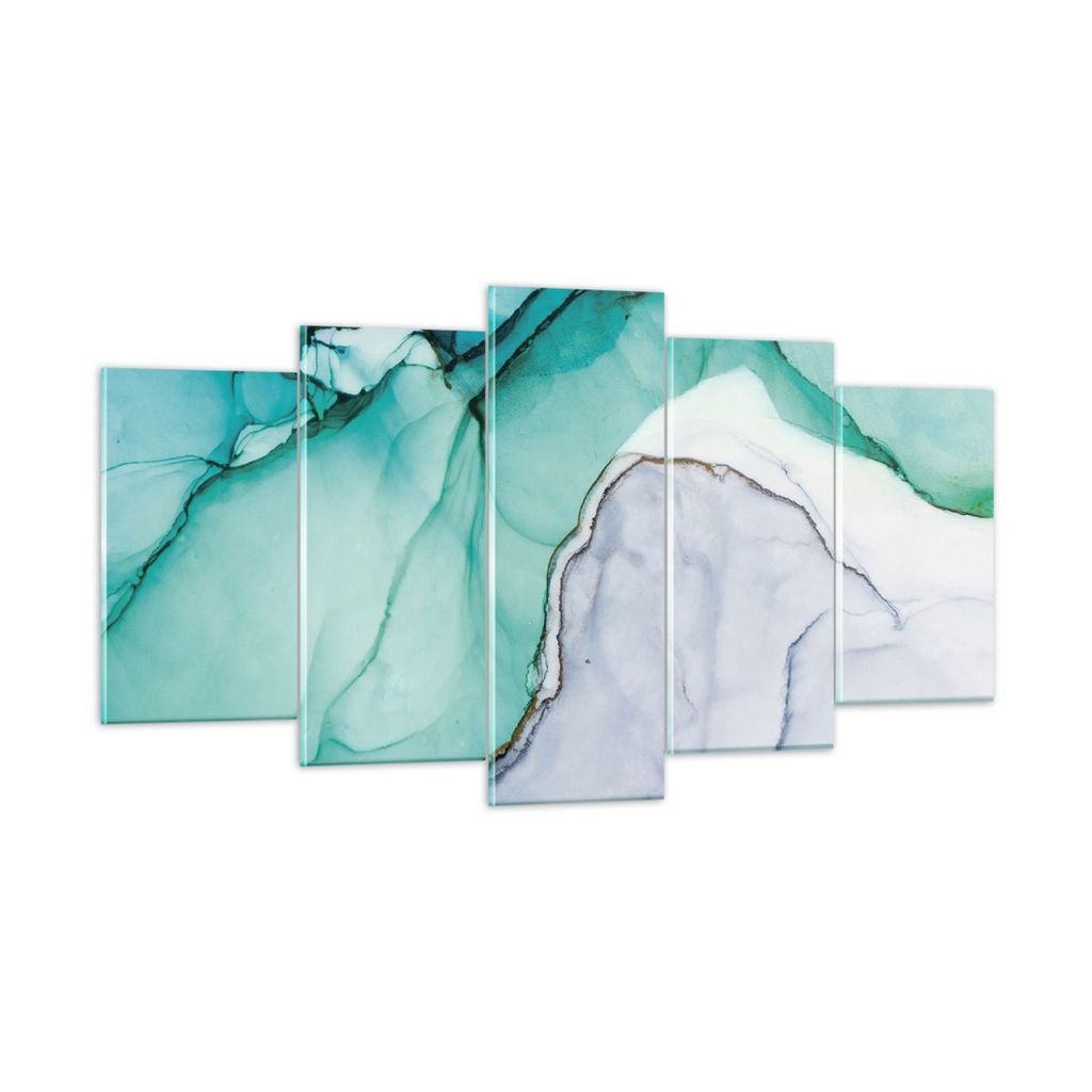 Bilder auf glas - 5 Teile - Abstraktion Marmor Türkis - 160x85cm - Glasbilder - Wandbilder - Bilder - zum Aufhängen bereit - Wanddekoration aus G...