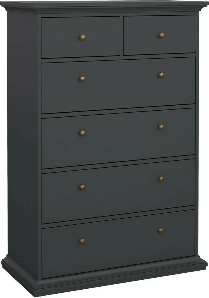 Commode grise 48,5x96,2x139,4 cm - Rangement 6 tiroirs design moderne